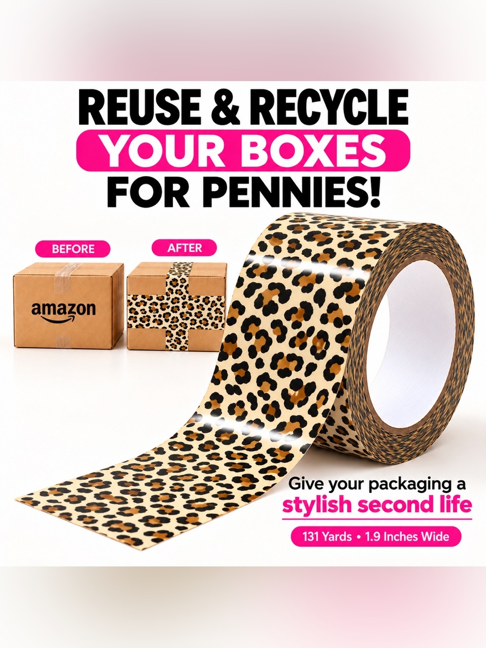 🐆 Leopard Packing Tape 131 Yds × 1.9” • Boutique Packaging on a Budget ♻️🌳🌎